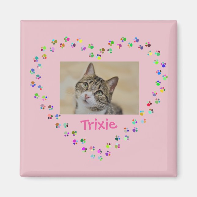 Cat Dog Paw Prints Personalised Photo Magnet (Front)