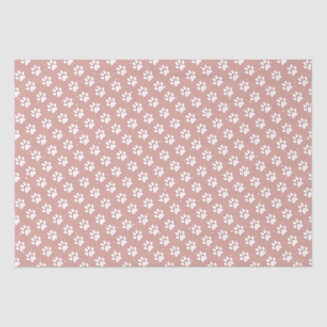 Cat Dog Paw Prints Snow Pink Birthday Christmas Tissue Paper (Front)