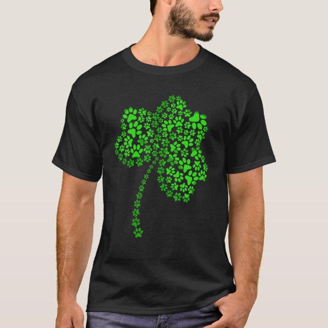 Cat Dog Paw Shamrock St Patrick's Day Paws T-Shirt (Front)