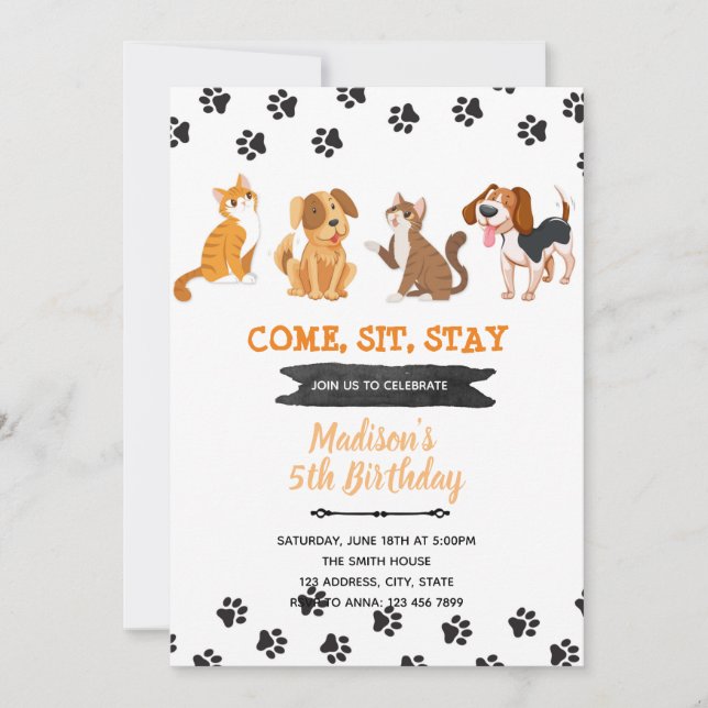 Cat dog pet birthday Invitation (Front)