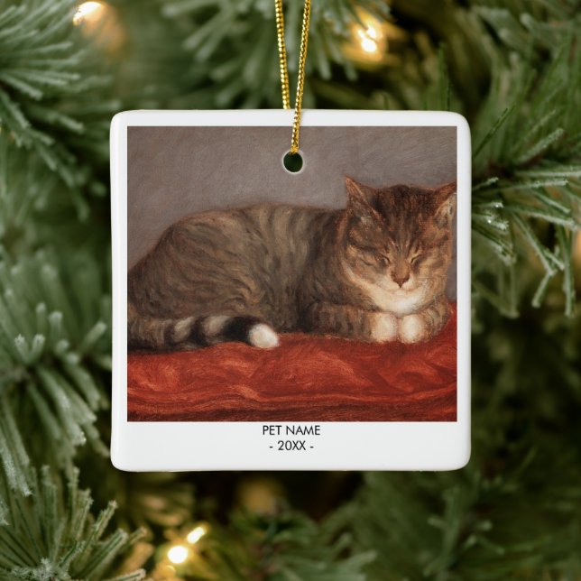 Cat Dog Photo Pet Memorial Gift Portrait Christmas Ceramic Ornament (Tree)