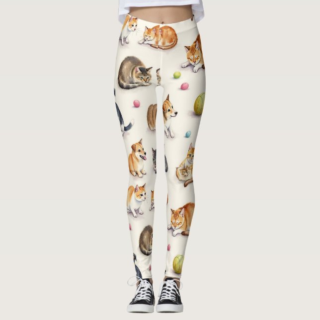 Cat & Dog Seamless Pattern Leggings (Front)
