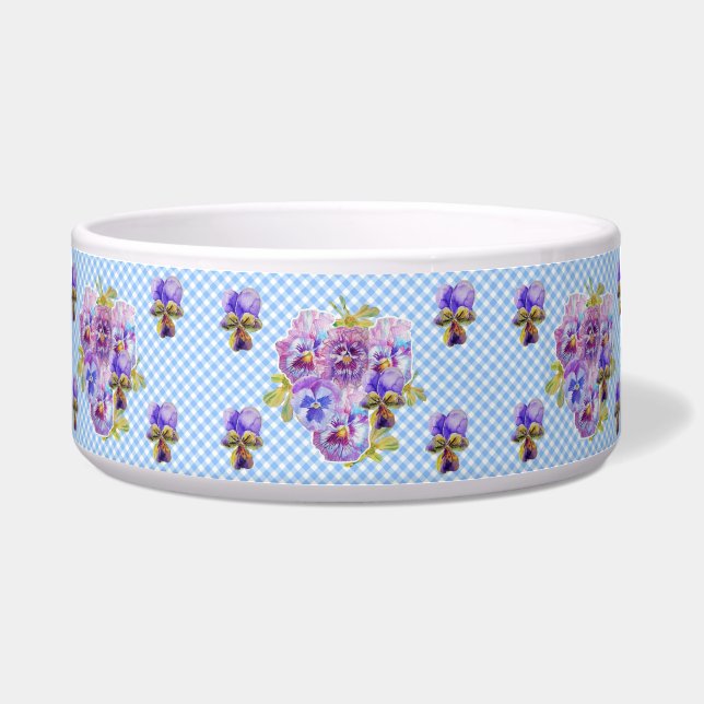 Cat Dog Shabby Floral Blue gingham Cute Pet Name  (Front)