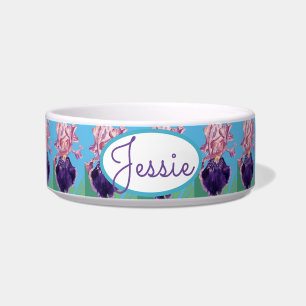 Cat Dog Shabby Floral Iris Dog Pet Name Bowl