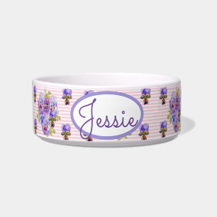 Cat Dog Shabby Floral Pastel Pink Cute Pet Name Bowl