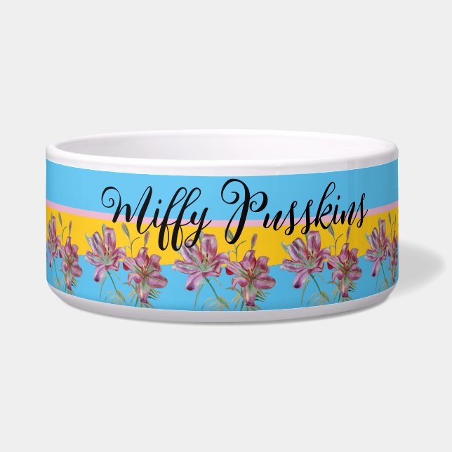 Cat Dog Shabby Floral Pink Lily Cute Pet Name  (Front)