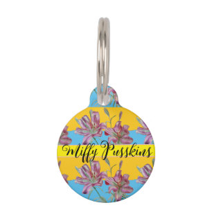 Cat Dog Shabby Floral Pink Lily Cute Pet Name  Pet Tag