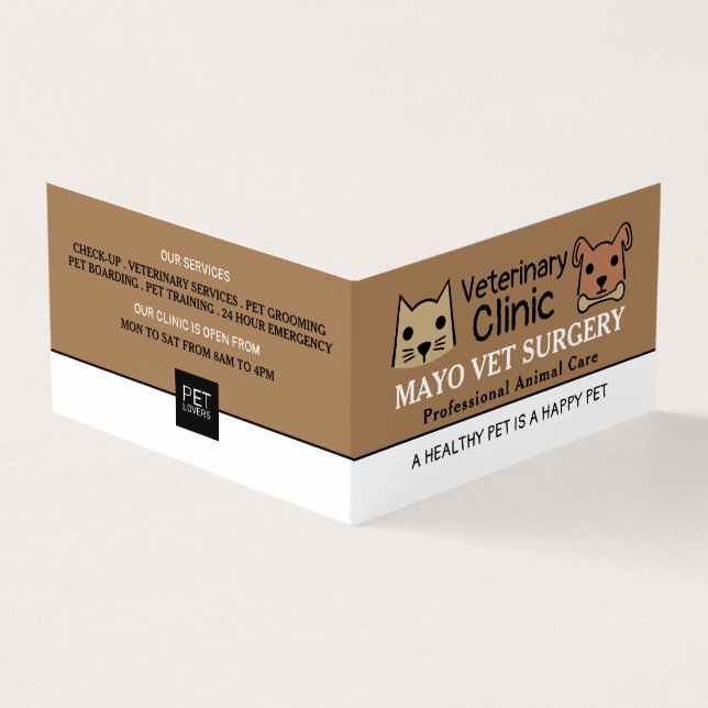 Cat & Dog, Veterinarian, Veterinary Detailed Business Card (Outside)