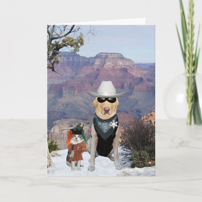 Cat & Dog Western Characters Funny Birthday Card (Front)