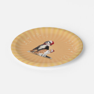 Cat & Dog with Santa Hats Paper Plate