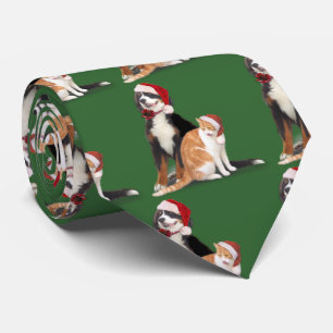 Cat & Dog with Santa Hats Tie