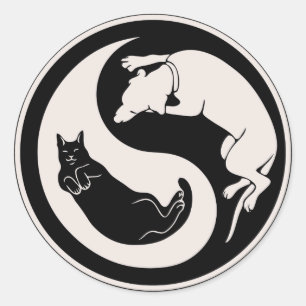 Cat-Dog Yin-Yang Classic Round Sticker