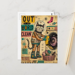 Cat Doing Laundry Collage Postcard