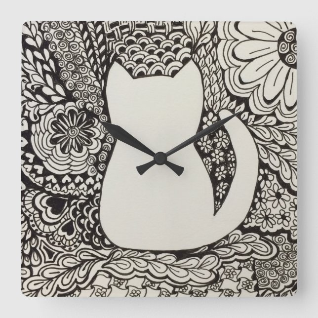 Cat Doodle Wall Clock (Front)