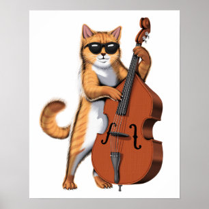 Cat Double Bass Player Poster