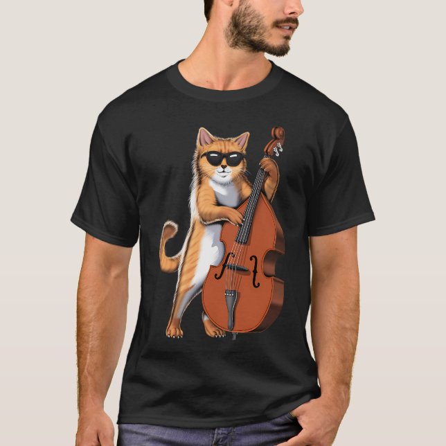 Cat Double Bass Player T-Shirt (Front)