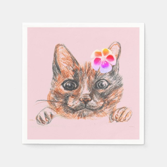 Cat Drawing Cute Party Napkins (Front)