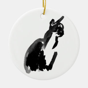 Cat Drawing Ink Brush Wash Art Ceramic Tree Decoration