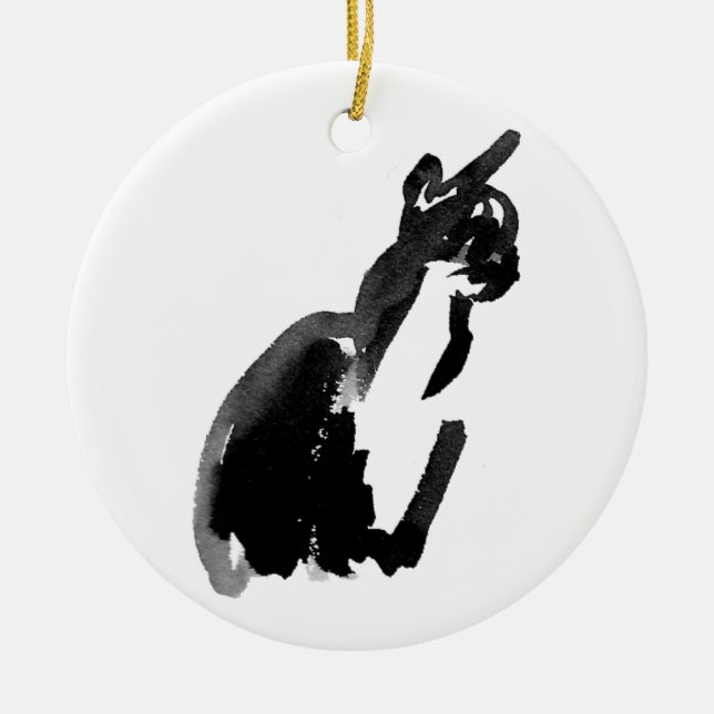 Cat Drawing Ink Brush Wash Art  Ceramic Tree Decoration (Front)