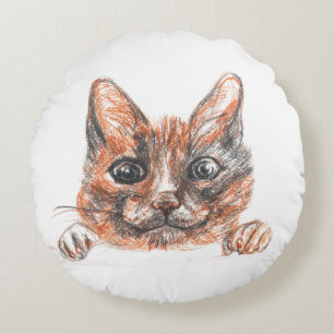 Cat Drawing  Round throw cushion