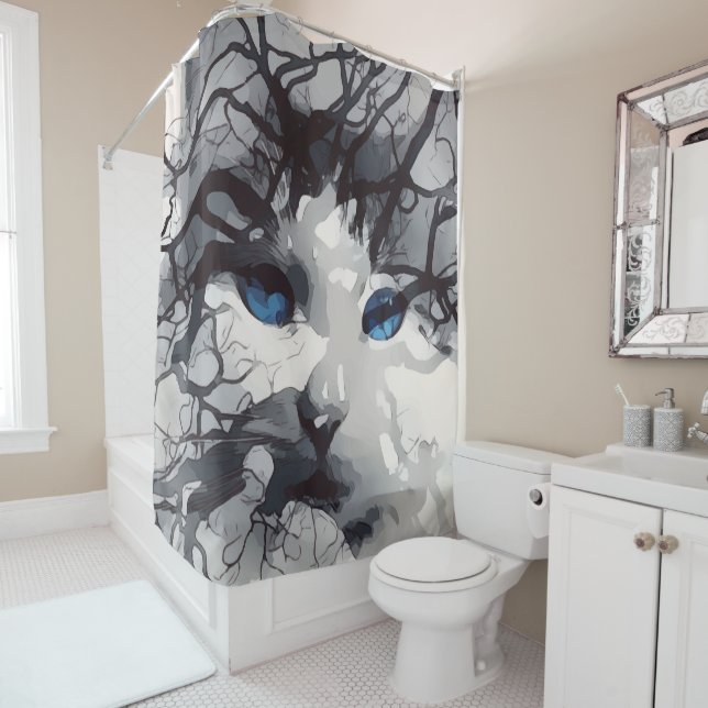cat drawing shower curtain (In Situ)