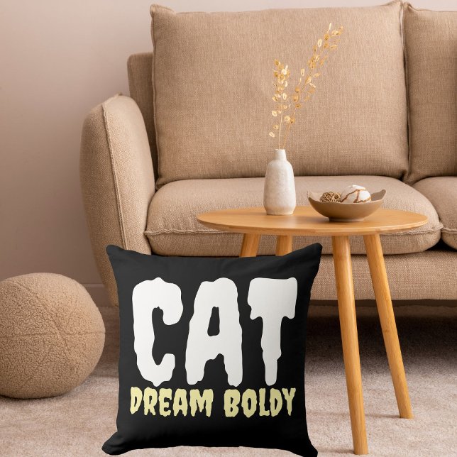 Cat Dream Boldly Funny Retro Personalised Black Cushion (Creator Uploaded)