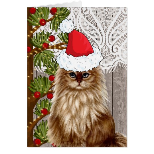 Cat dressed in Santa Hat for Christmas Card