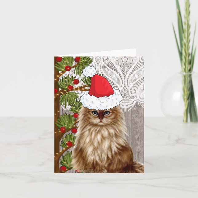 Cat dressed in Santa Hat for Christmas Holiday Card (Front)