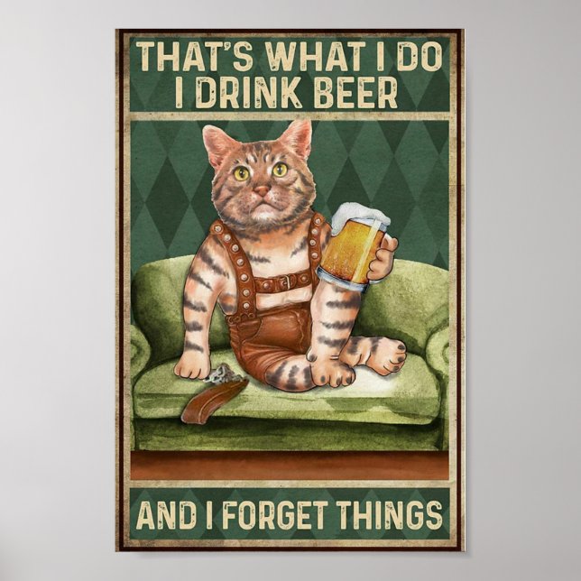 Cat drink beer vintage poster (Front)