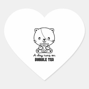 Cat Drink Bubble Tea, Boba Tea Clipart Heart Sticker