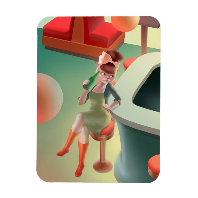 Cat Drinking Beer at Bar Magnet (Vertical)