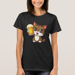 Cat Drinking Beer Camping Beer Drinking Dad Mom T-Shirt