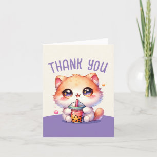 Cat Drinking Boba Cute Bubble Tea Thank You Card