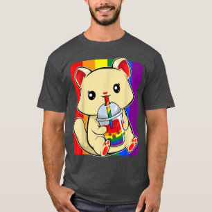 Cat Drinking Boba LGBT-Q Cute Kawaii KittenGay Pri T-Shirt