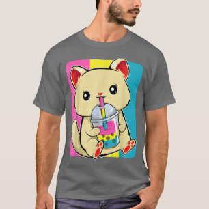 Cat Drinking Boba LGBTQ Kitten Panseual Pride Flag T-Shirt
