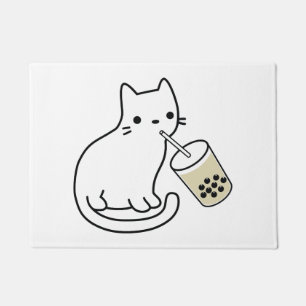 Cat Drinking Boba Milk Tea Bobalogy Hoodie Doormat