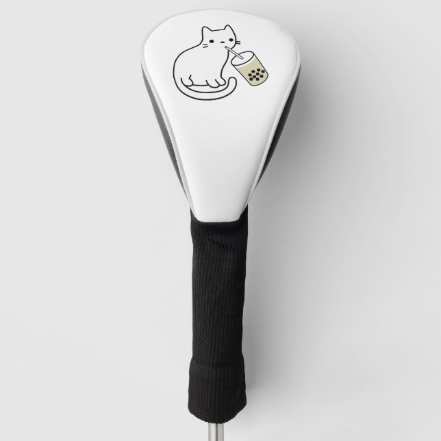 Cat Drinking Boba Milk Tea Bobalogy Hoodie Golf Head Cover (Front)