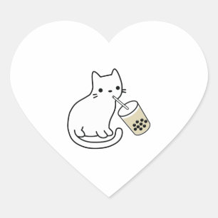 Cat Drinking Boba Milk Tea Bobalogy Hoodie Heart Sticker