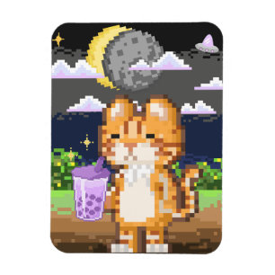Cat Drinking Boba Tea UFO Eclipse Magnet