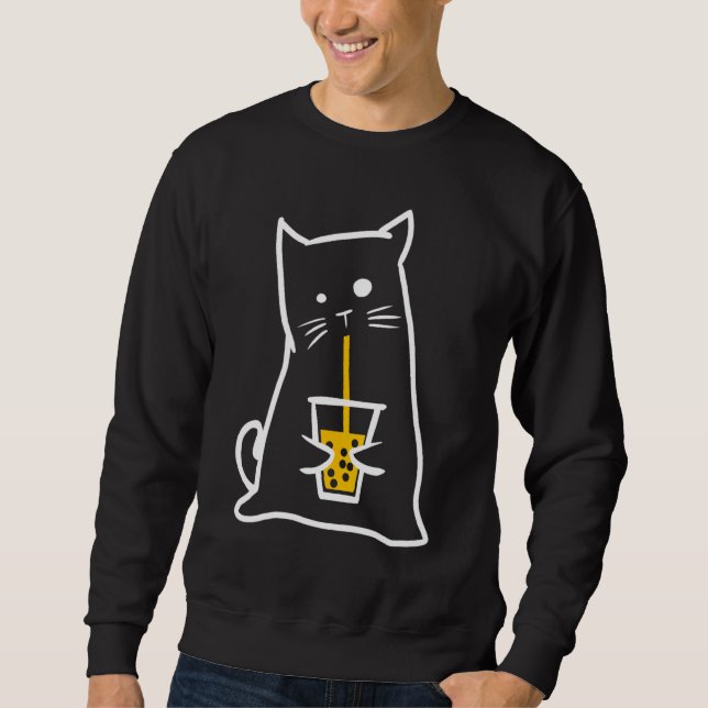 Cat Drinking Bubble Tea  Womens Boba Sweatshirt (Front)