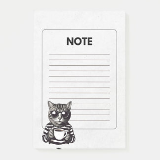 Cat drinking coffee  post-it notes