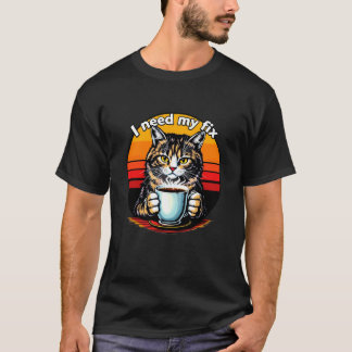 Cat Drinking From A Coffee Mug, Funny Humour Caffe T-Shirt