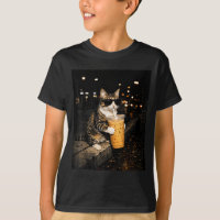 Cat drinking iced coffee funny animal meme retro