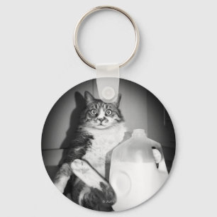 Cat Drinking Milk From Jug Key Ring