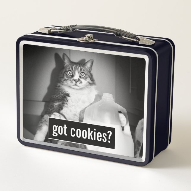 Cat Drinking Milk From Jug Metal Lunch Box (Front)