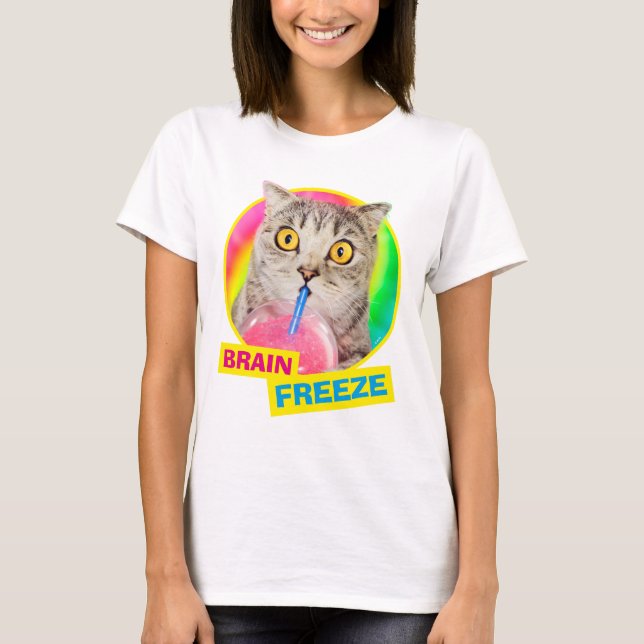 Cat Drinking Slushie T-Shirt (Front)