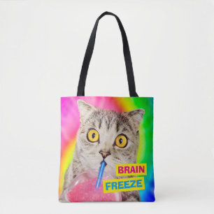 Cat Drinking Slushie Tote Bag