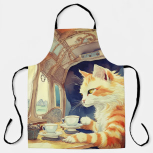 Cat drinking tea  apron