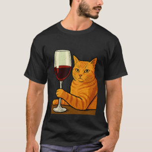 Cat Drinking Wine Funny Kitten Lover Feline Pet Ow T-Shirt