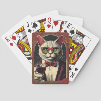 Cat drinking wine playing cards